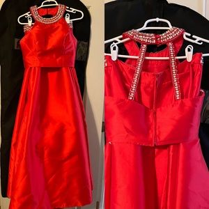 Red Two Piece Dress with Jewels
